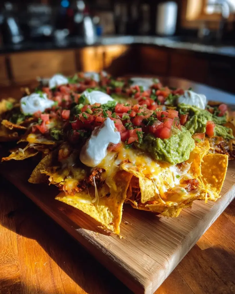 Leckere Super Bowl Nachos mit Käse, Salsa und Jalapeños für perfekten Spieltagsgenuss