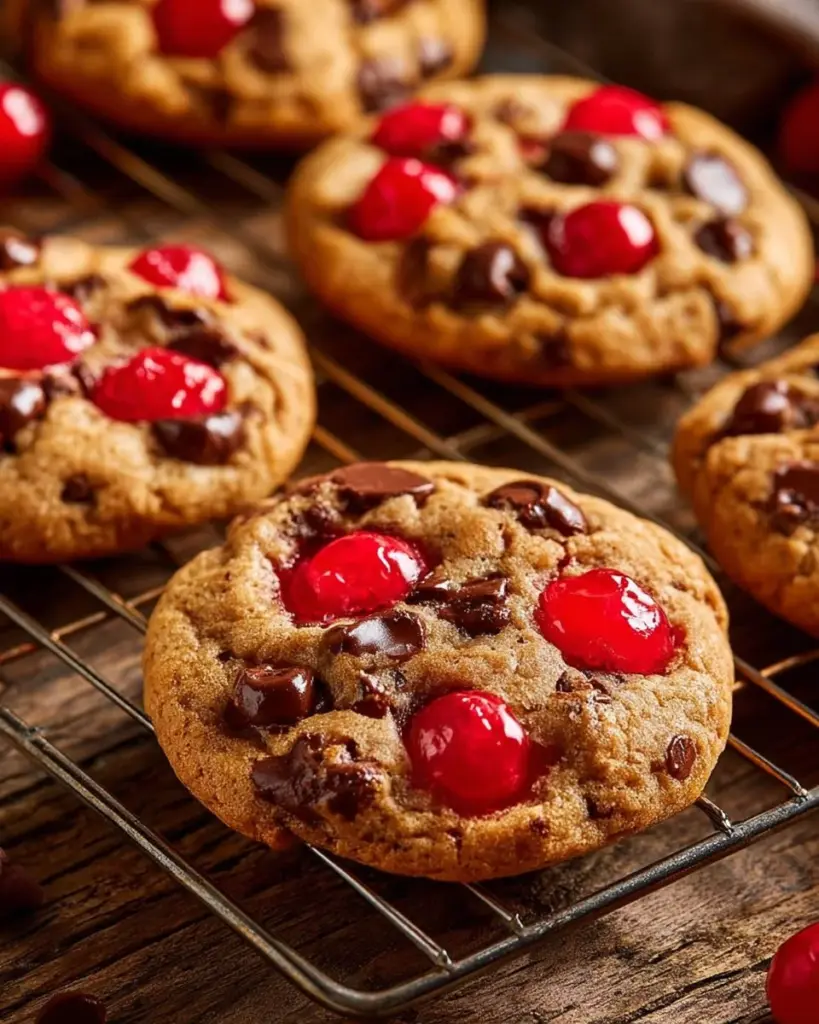 Süße Kaugummi Kekse mit Maraschino-Kirschen und Schokoladenstückchen.