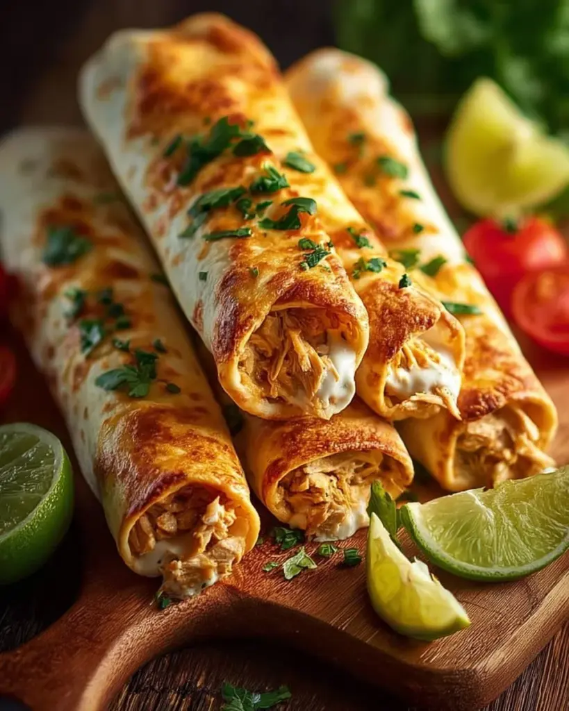 Leckere Frischkäse-Hühnchen-Taquitos auf einem Teller serviert