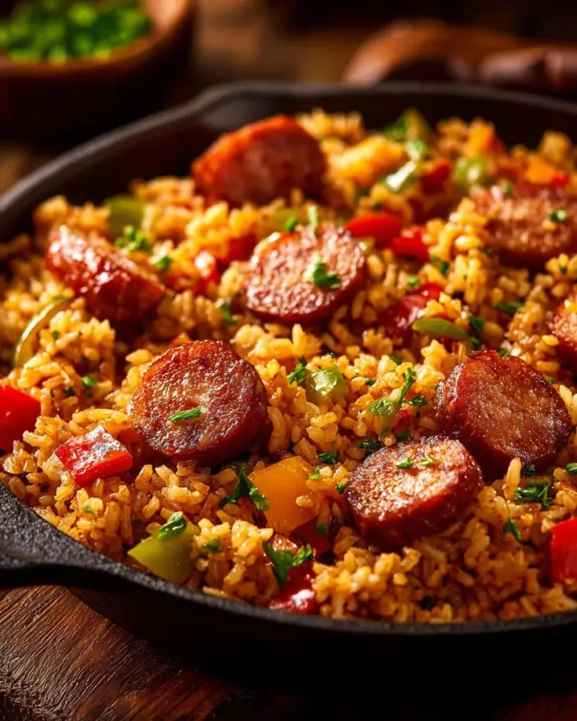 Ultimative Cajun-Wurst und Reis-Pfanne mit aromatischen Gewürzen