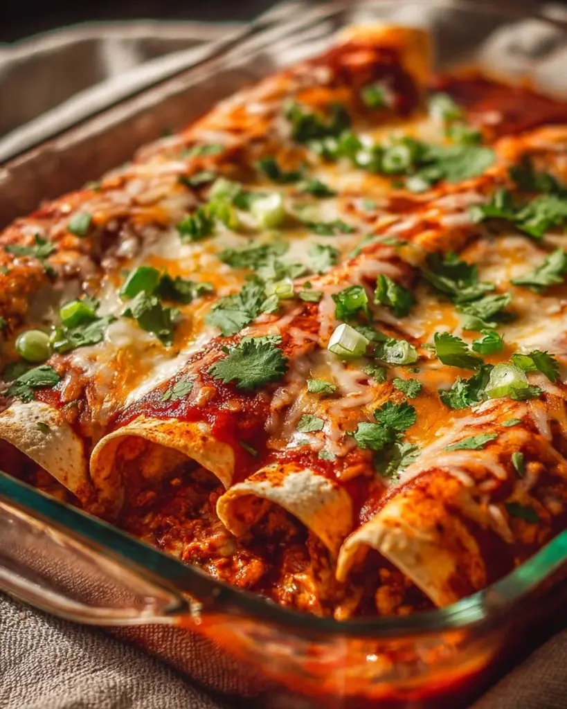 Cremige Hähnchen-Enchiladas mit Sauerrahm auf einem Teller serviert