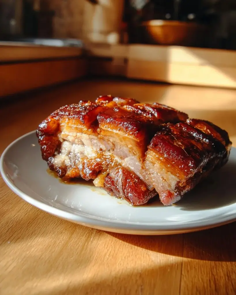 Knusprige Schweinshaxe auf einem Teller, perfekt zubereitet für ein Festessen.