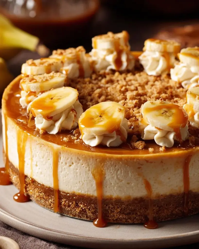 Leckerer Bananenpudding-Cheesecake mit frischen Bananen und cremigem Belag