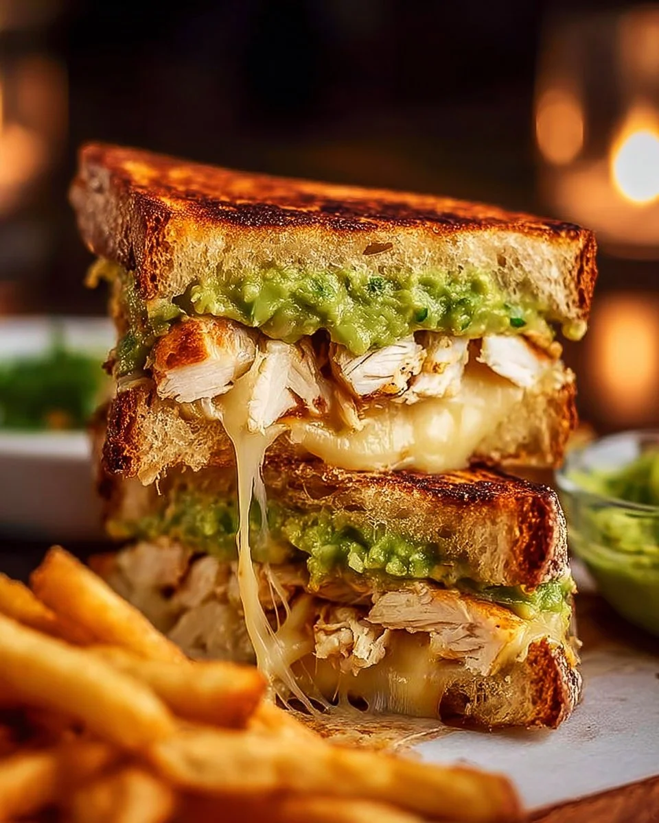 Hühnchen-Avocado-Toast-Sandwich mit frischen Zutaten präsentiert