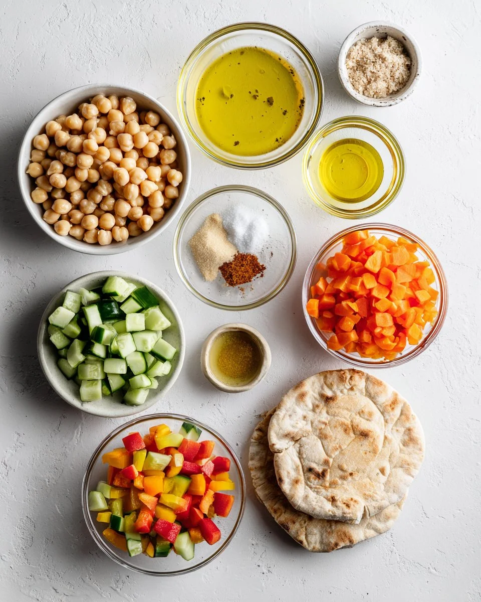 Vegan Hummus with Diced Vegetables and Pita Bread