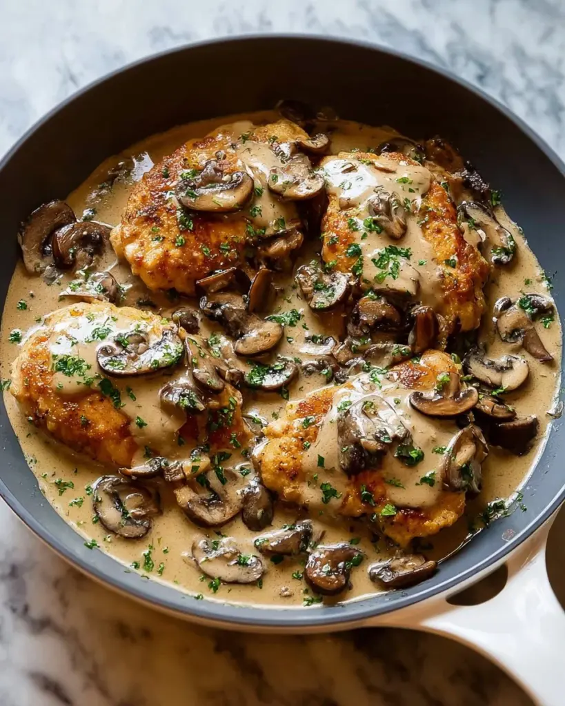 Cremiges Pilz-Hühnchen mit frischen Zutaten und einer köstlichen Sauce.
