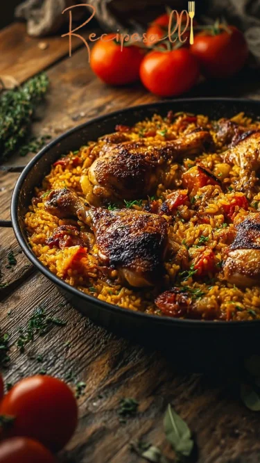 Einfache Ein-Pfannen Spanische Hühnchen und Reis
