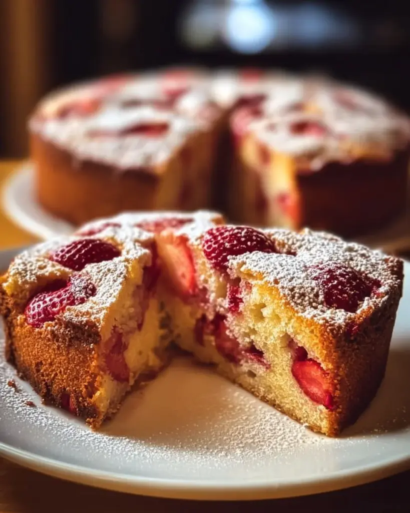 Frischer Erdbeer-Buttermilchkuchen mit saftigen Erdbeeren und Buttermilch