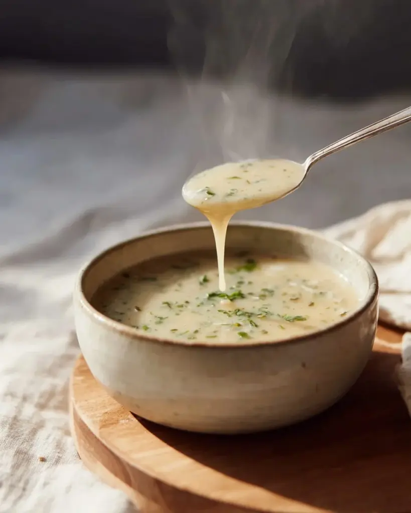 Gesunde selbstgemachte Alfredo-Sauce in einer Schüssel, bereit zum Servieren.