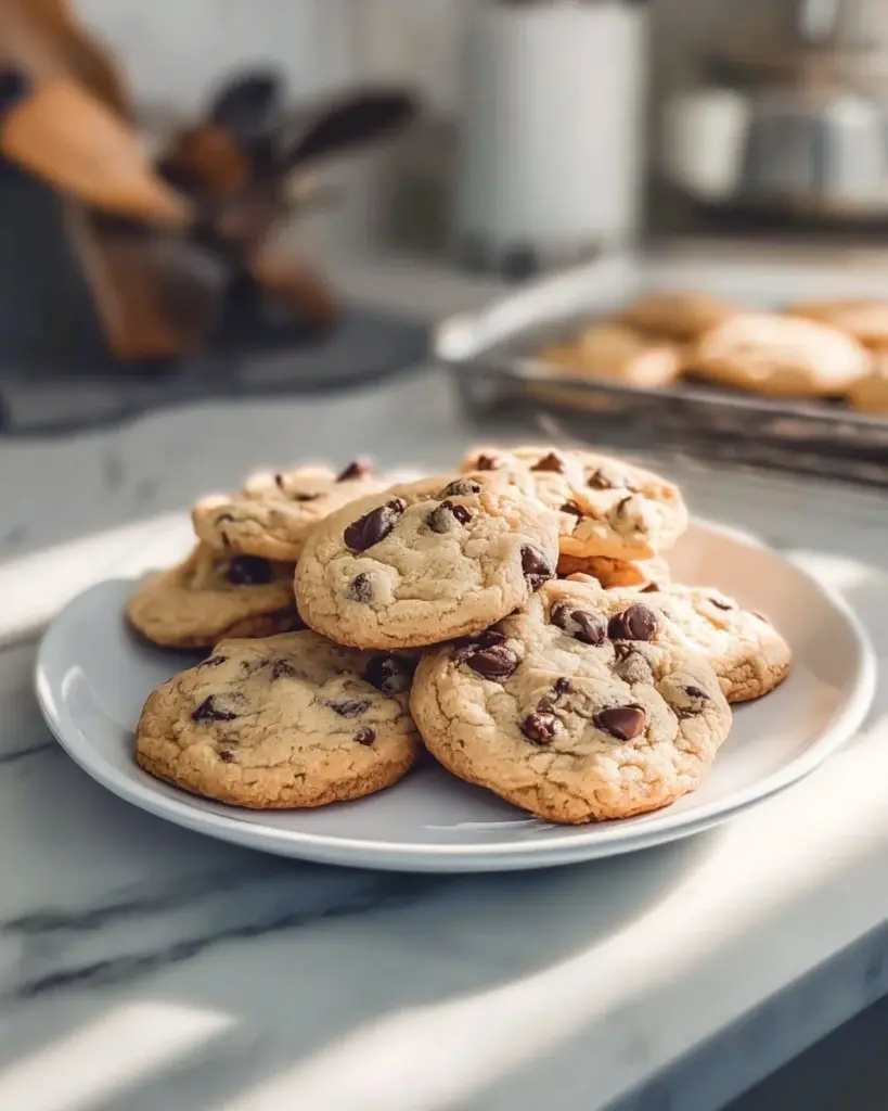 Herrlich reiche Schokoladenstückchen-Cookies mit Frischkäse auf einem Teller