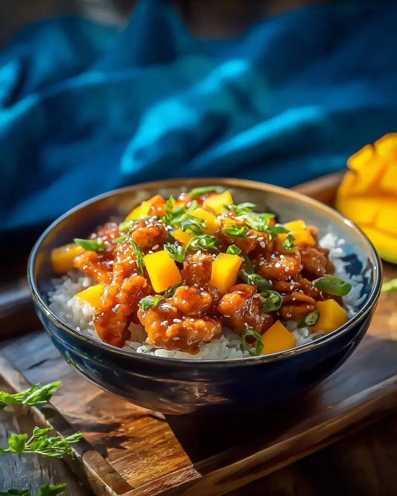Herzhafter asiatischer Mango-Hühnchen mit frischen Zutaten und aromatischen Gewürzen