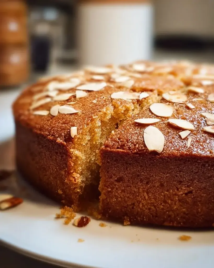 Ingwer Mandel Gewürzkuchen mit Gewürzen und Mandeln auf einem Teller serviert