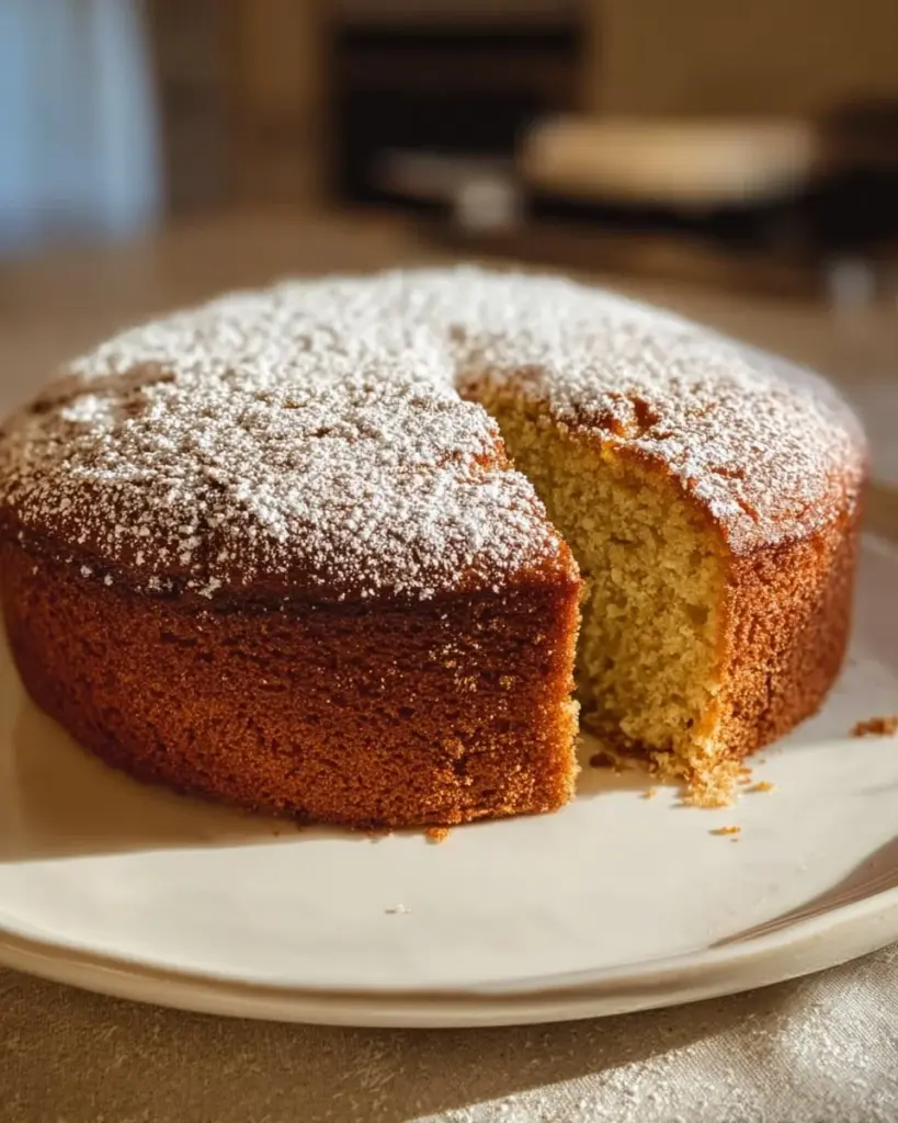 Ingwer-Vanille-Gewürzkuchen auf einem Teller, dekoriert mit Gewürzen.