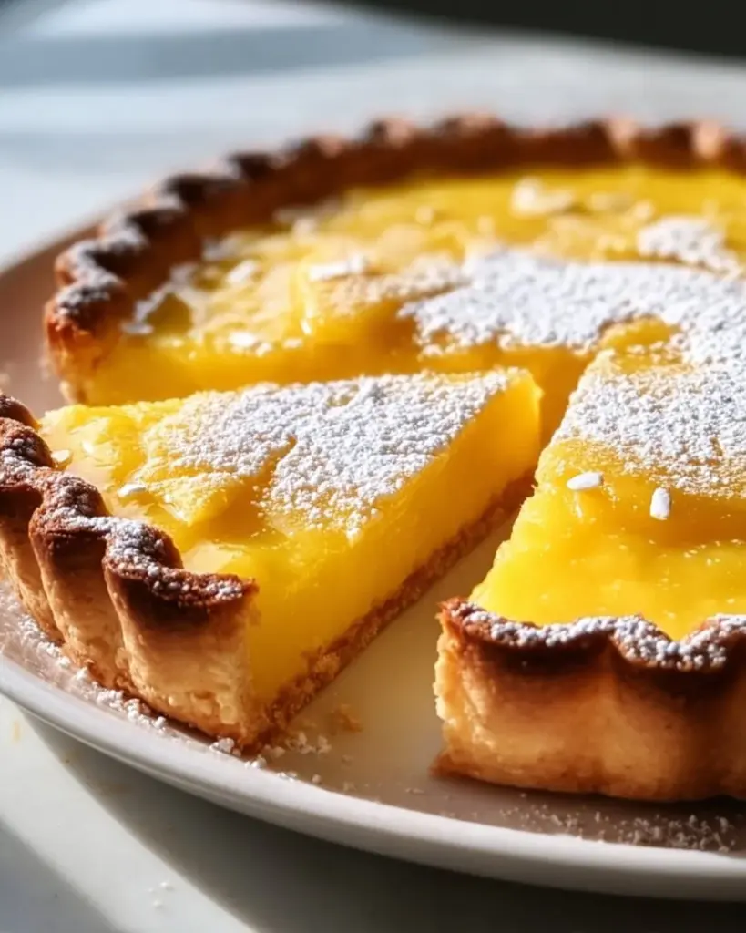 Mango-Joghurt-Tarte mit frischer Mango und cremigem Joghurt auf einem Biskuitboden