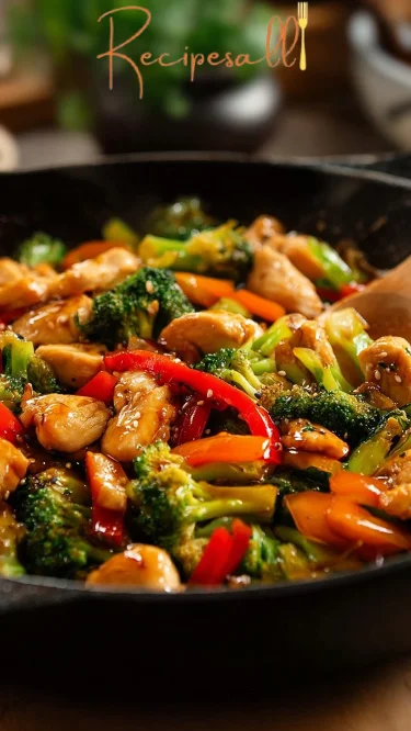 Sizzling Chicken Stir-Fry in German is: Bratendes Hähnchen-Pfannengericht.