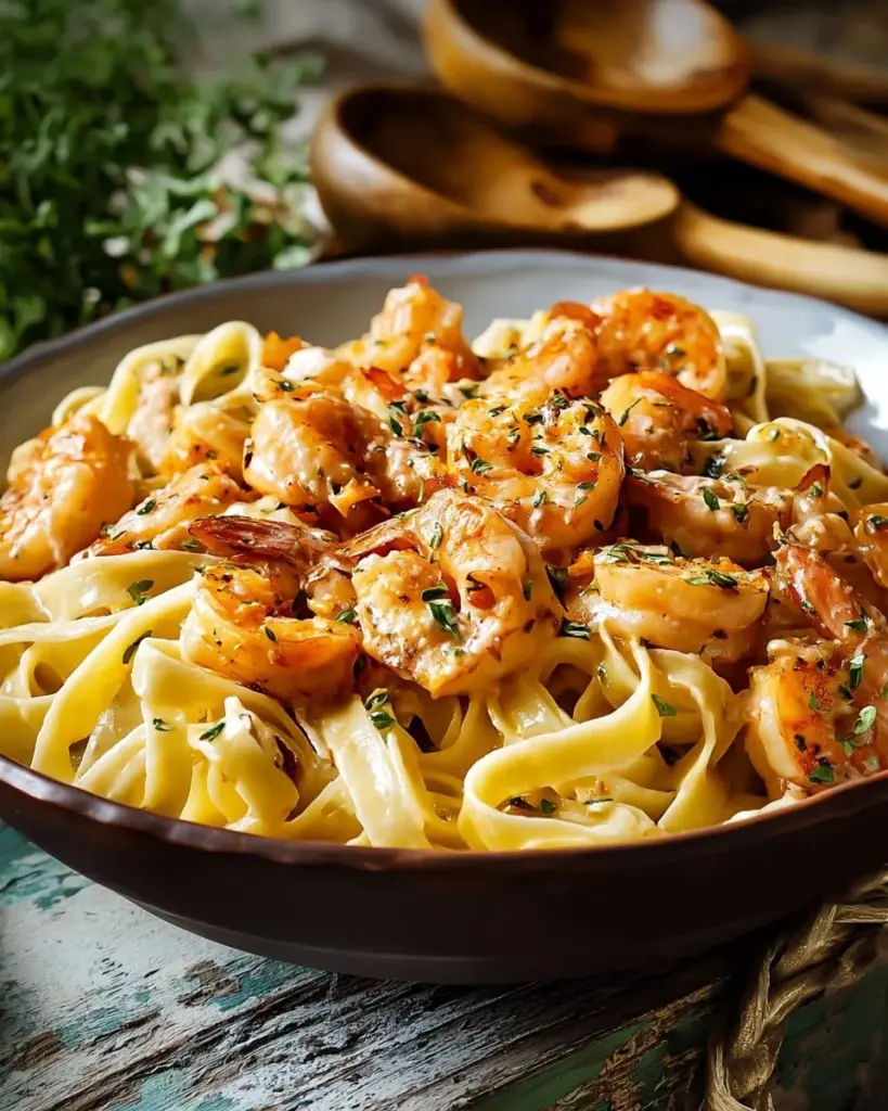 Garnelen-Alfredo-Pasta mit frischen Garnelen und cremiger Sauce