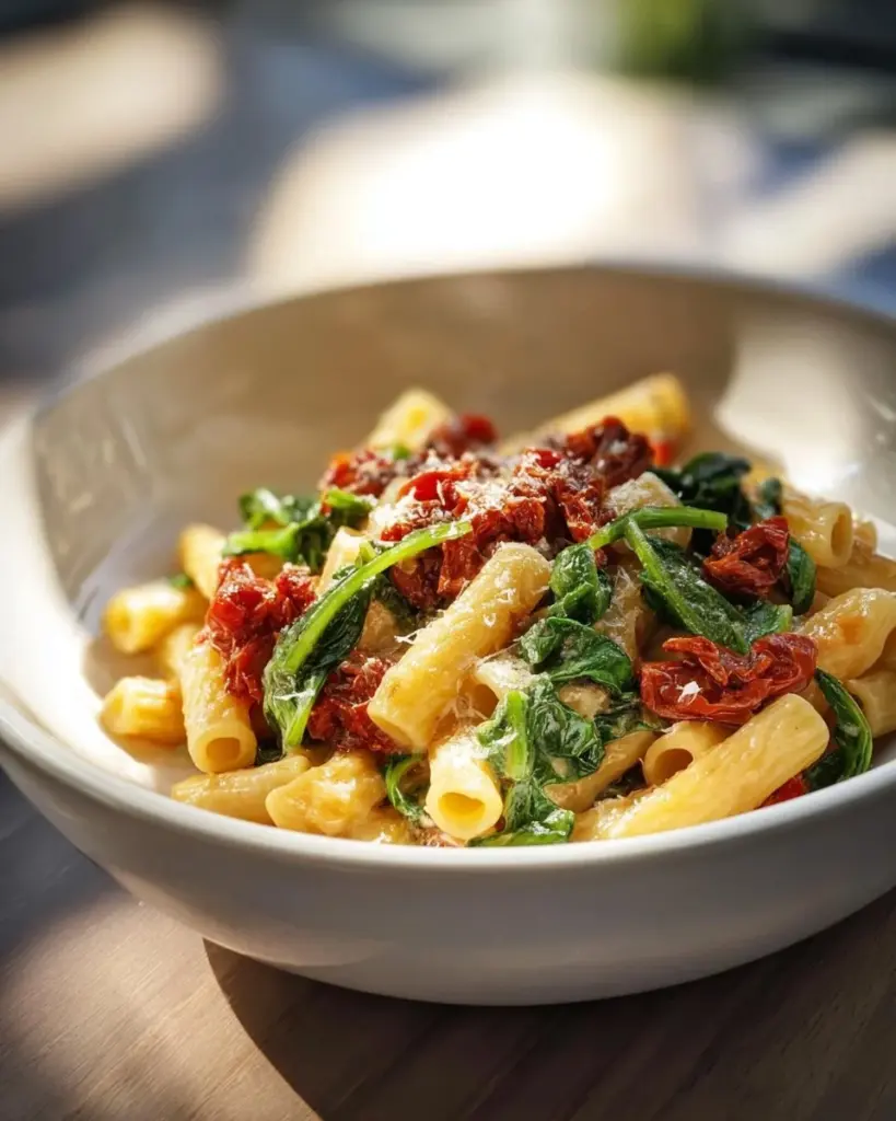 Teller mit unwiderstehlicher getrockneter Tomaten Pasta