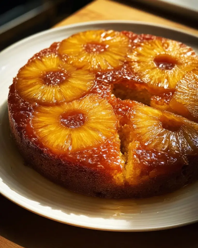 Saftiger Ananaskuchen mit der Oberseite nach unten für ein perfektes Dessert