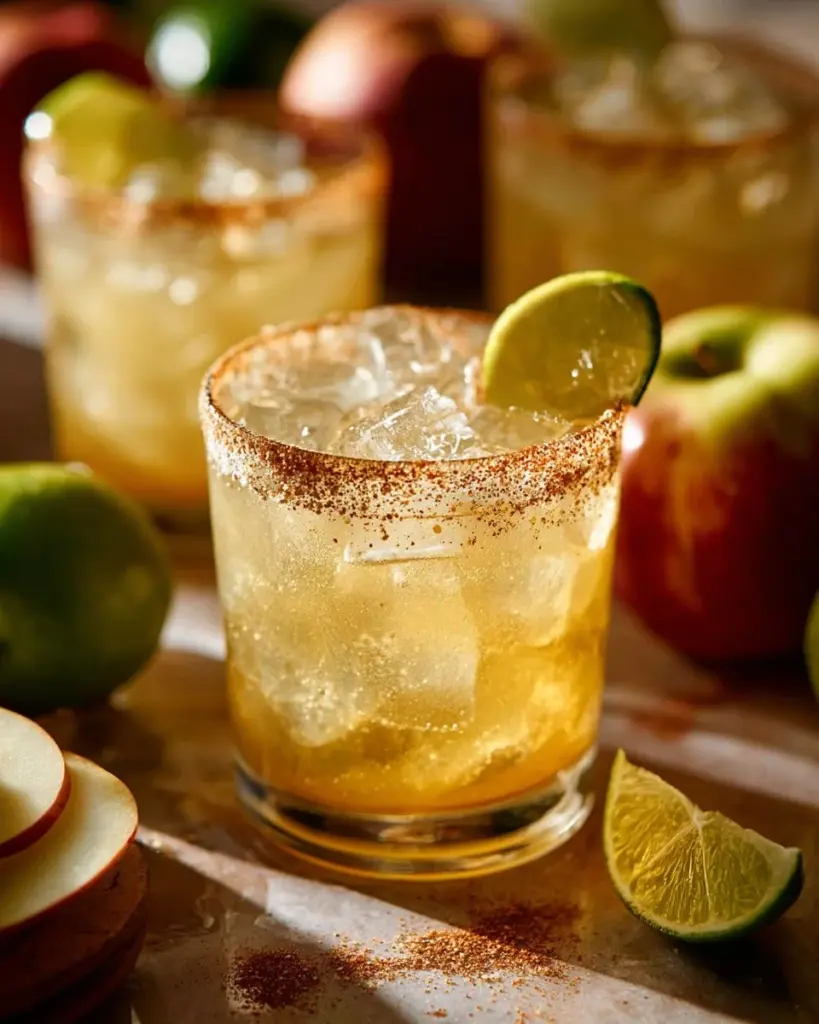 Erfrischende Apfelwein Margarita in einem Cocktailglas mit Limettenscheibe
