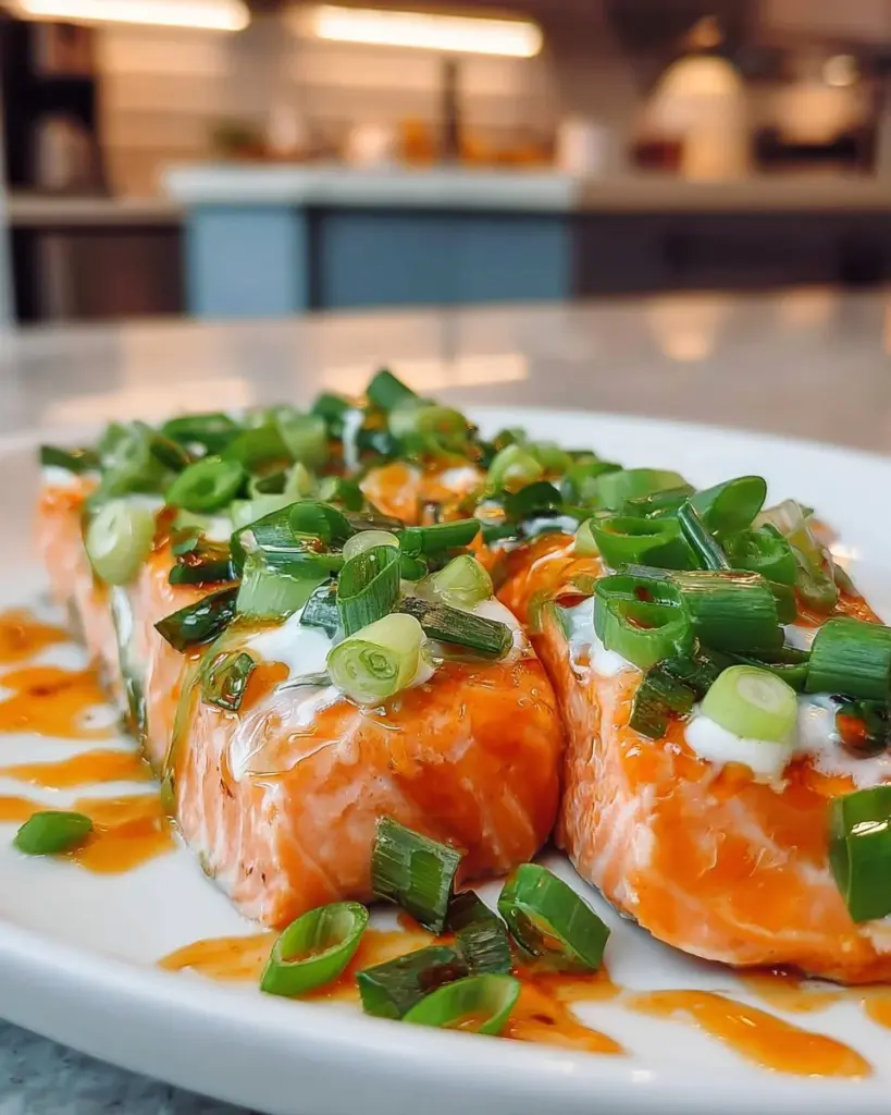 Leckeres Bang Bang Lachs Gericht mit frischen Zutaten und würziger Sauce