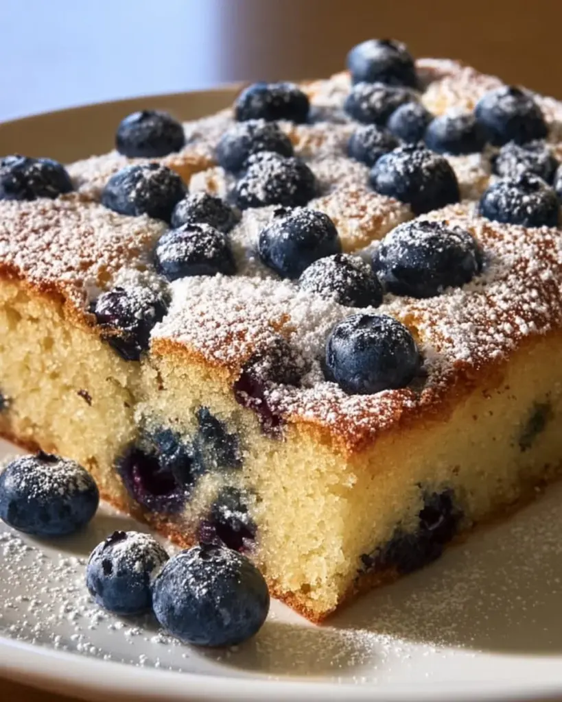 Blaubeer-Blattkuchen auf einem Teller mit frischen Blaubeeren dekoriert