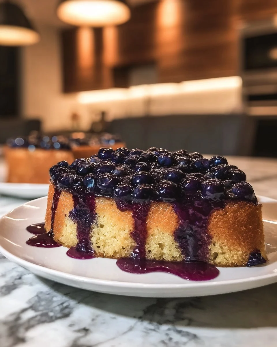Blaubeer-Brauner-Zucker-Kuchen mit frischen Beeren und Zuckerguss