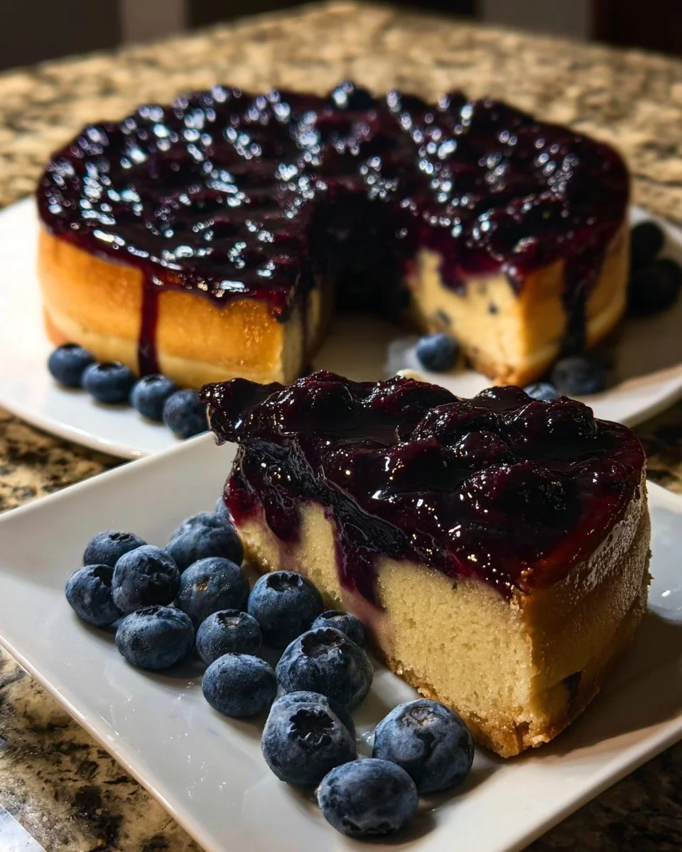Leckere Stücke von Blaubeer-Karamell-Wendekuchen auf einem Teller