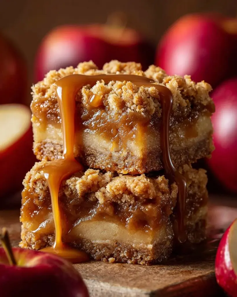 Dekadenter Karamell-Apfel-Krümelkuchen mit saftigen Äpfeln und Karamellsoße