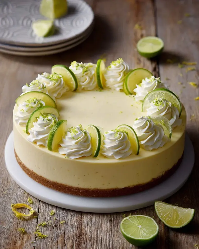 Ein verführerisches Stück Key Lime Cheesecake auf einem weißen Teller