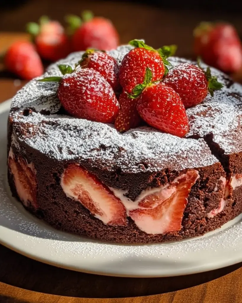 Einfache Erdbeer-Erdbeben-Torte mit frischen Erdbeeren und Sahne