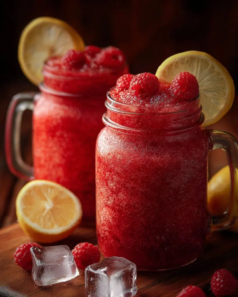 Erfrischende Himbeer-Limonade in einem Glas mit frischen Himbeeren.