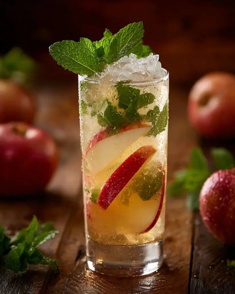 Apfelwein Mojito Cocktails in einem Glas mit frischen Äpfeln und Minze