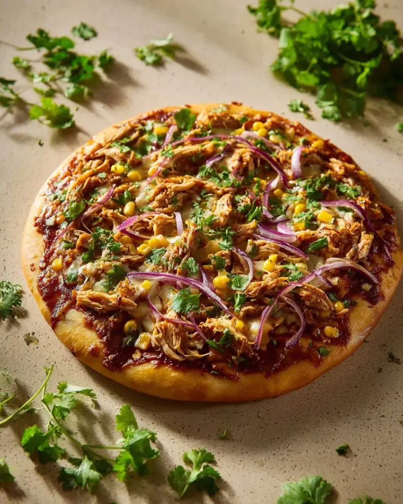 Gegrillte Sommer BBQ Hühnchen Pizza mit frischen Zutaten