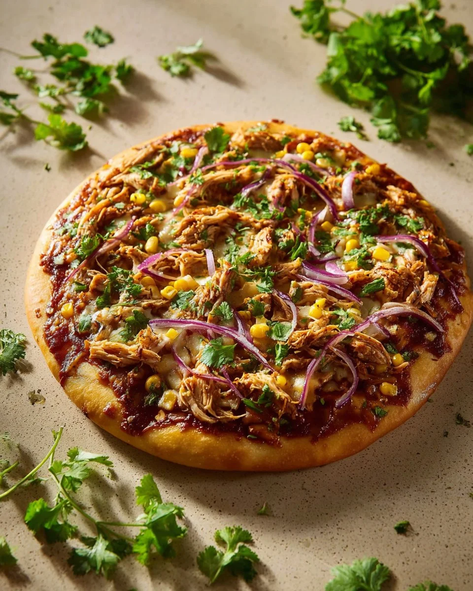 Gegrillte Sommer BBQ Hühnchen Pizza mit frischen Zutaten