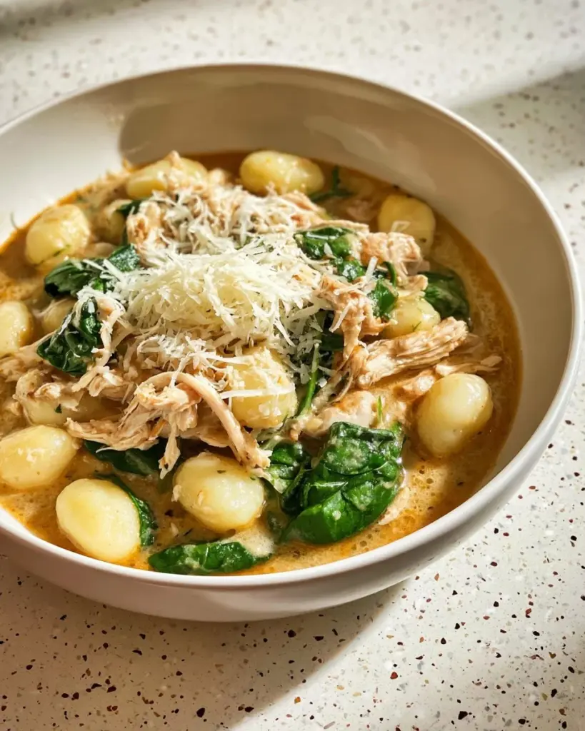Hähnchen und Gnocchi auf einem Teller, serviert mit frischen Kräutern