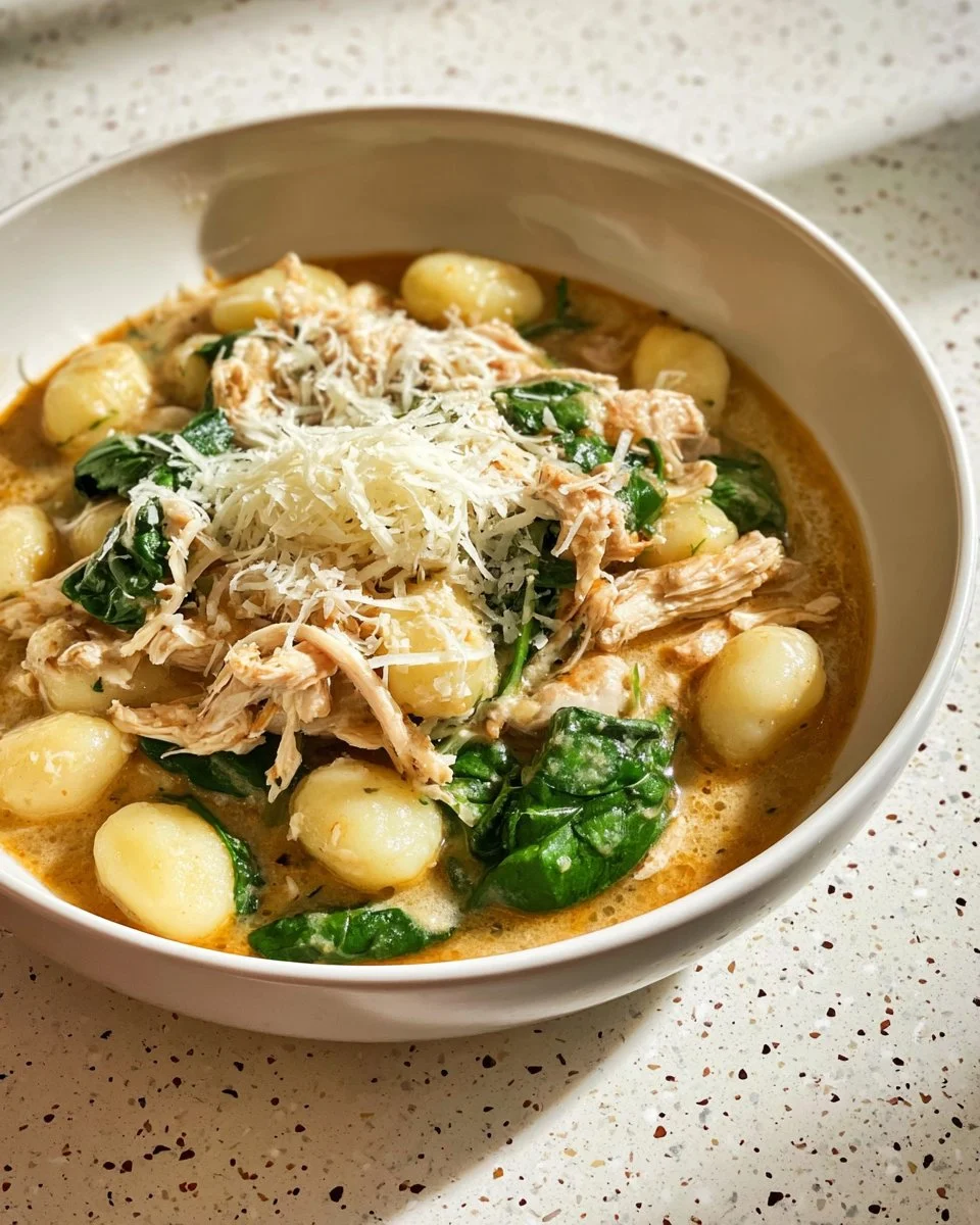 Hähnchen und Gnocchi auf einem Teller, serviert mit frischen Kräutern
