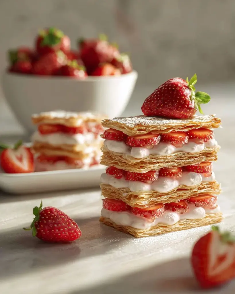 Himmlische Erdbeer-Cheesecake-Napoleon mit frischen Erdbeeren und Käsecreme