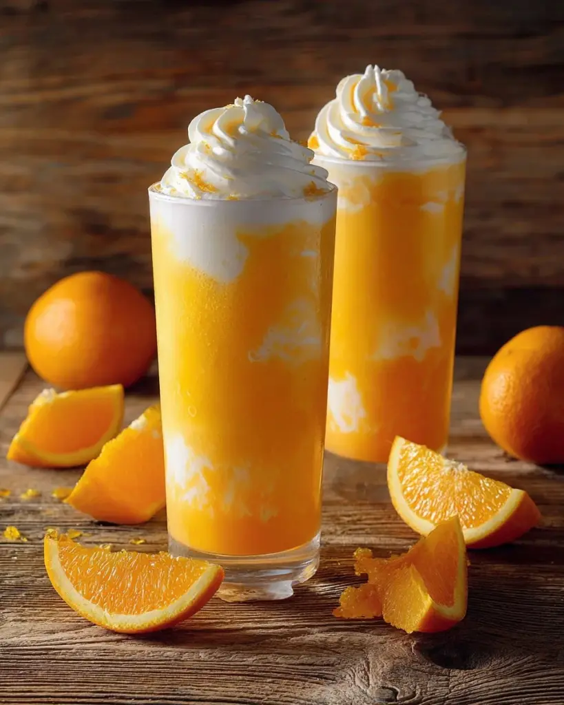 Dirty Creamsicle Float in einem Glas, Sommerdrink mit Sahne und Eiscreme