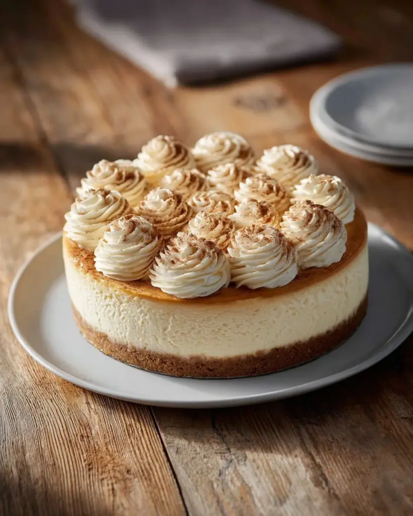 Himmlischer RumChata-Käsekuchen serviert auf einem Teller