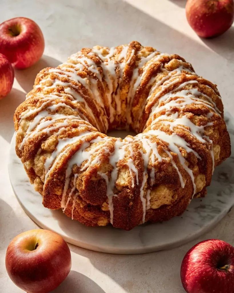 Apfelkuchen-Bombenkranz mit Äpfeln und Zimt, frisch gebacken