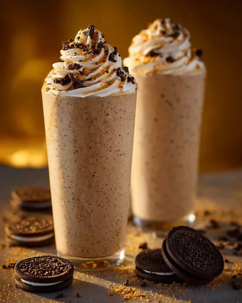 Leckerer Oreo-Milchshake mit Sahne und Oreo-Keksen garniert