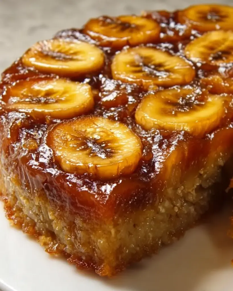 Karamellisierter Bananen-Umdreht-Kuchen mit saftigen Bananen und Karamellsoße