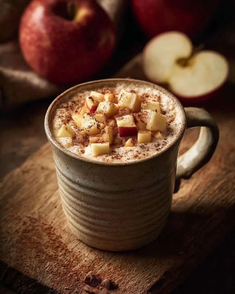 Apfel-Zimt-Tassekuchen auf einem Teller, frisch gebacken und dekoriert