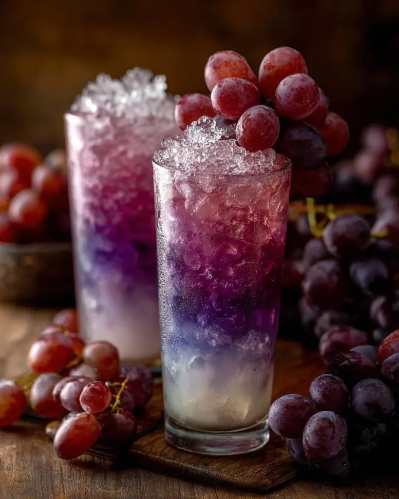 Dirty Grape Float Dessert mit Alkohol in einem Glas serviert