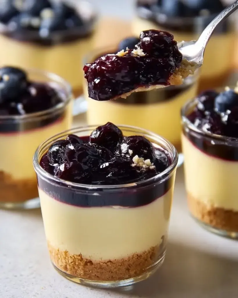 Mini Zitronen-Blaubeer-Käsekuchen auf einem Teller dekoriert mit frischen Blaubeeren
