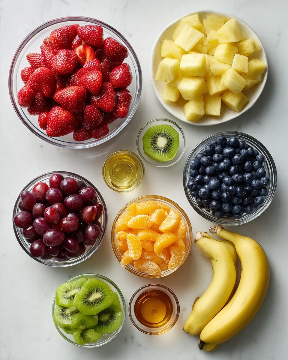 Regenbogen-Fruchtsalat mit Honig-Limetten-Dressing