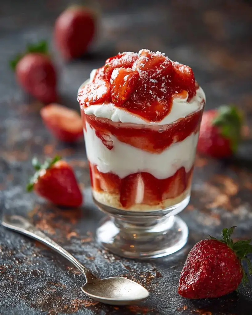 Süßer Erdbeer-Himmel No-Bake Dessert mit frischen Erdbeeren und Sahne