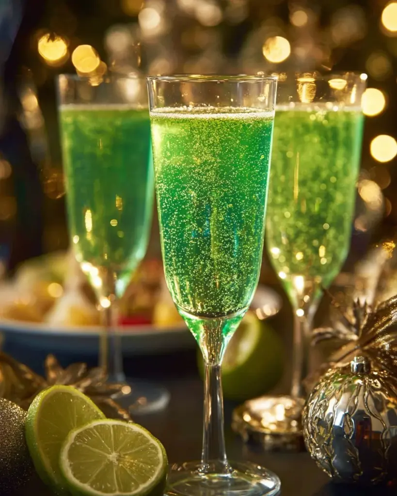 Erfrischende grüne Mimosen in einem Glas, perfekt für Feierlichkeiten.