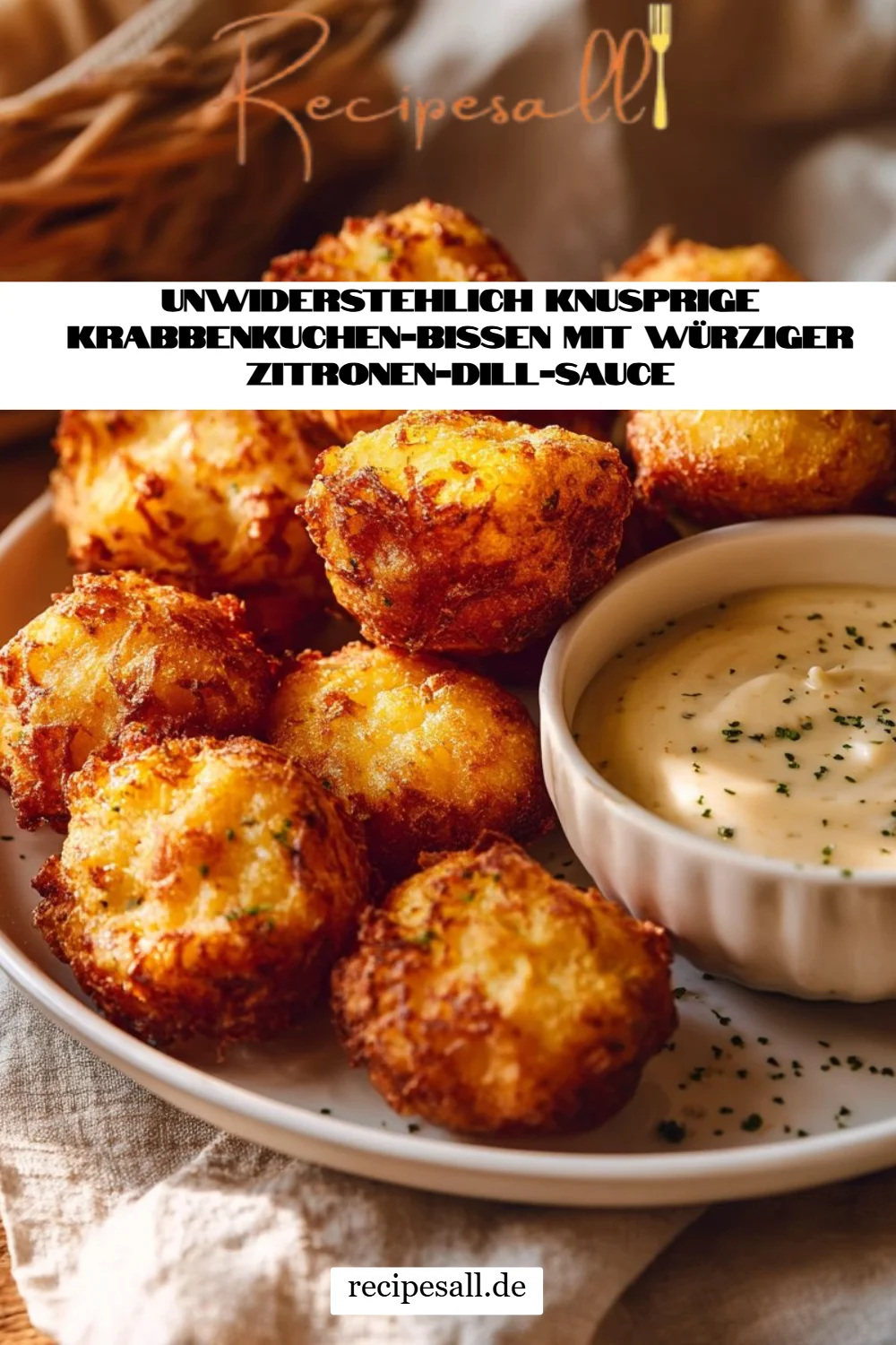 Unwiderstehlich knusprige Krabbenkuchen-Bissen mit würziger Zitronen-Dill-Sauce