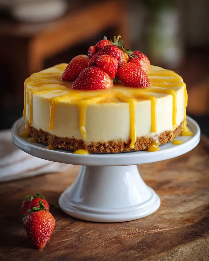 Unwiderstehlicher Erdbeer-Crumble-Käsekuchen mit frischen Erdbeeren und knusprigem Crumble